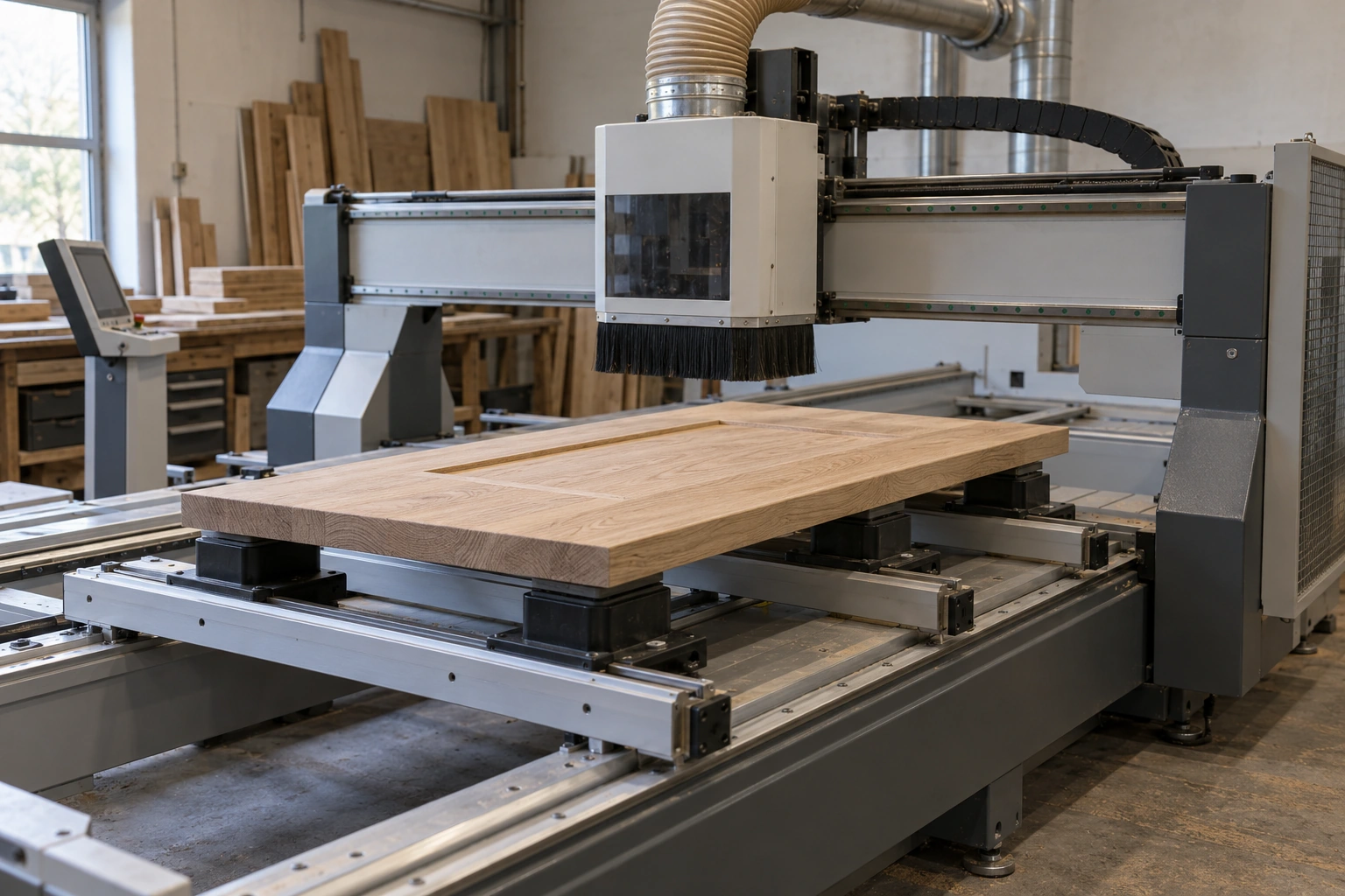 Centrum obróbcze CNC do obróbki drewna w hali produkcyjnej